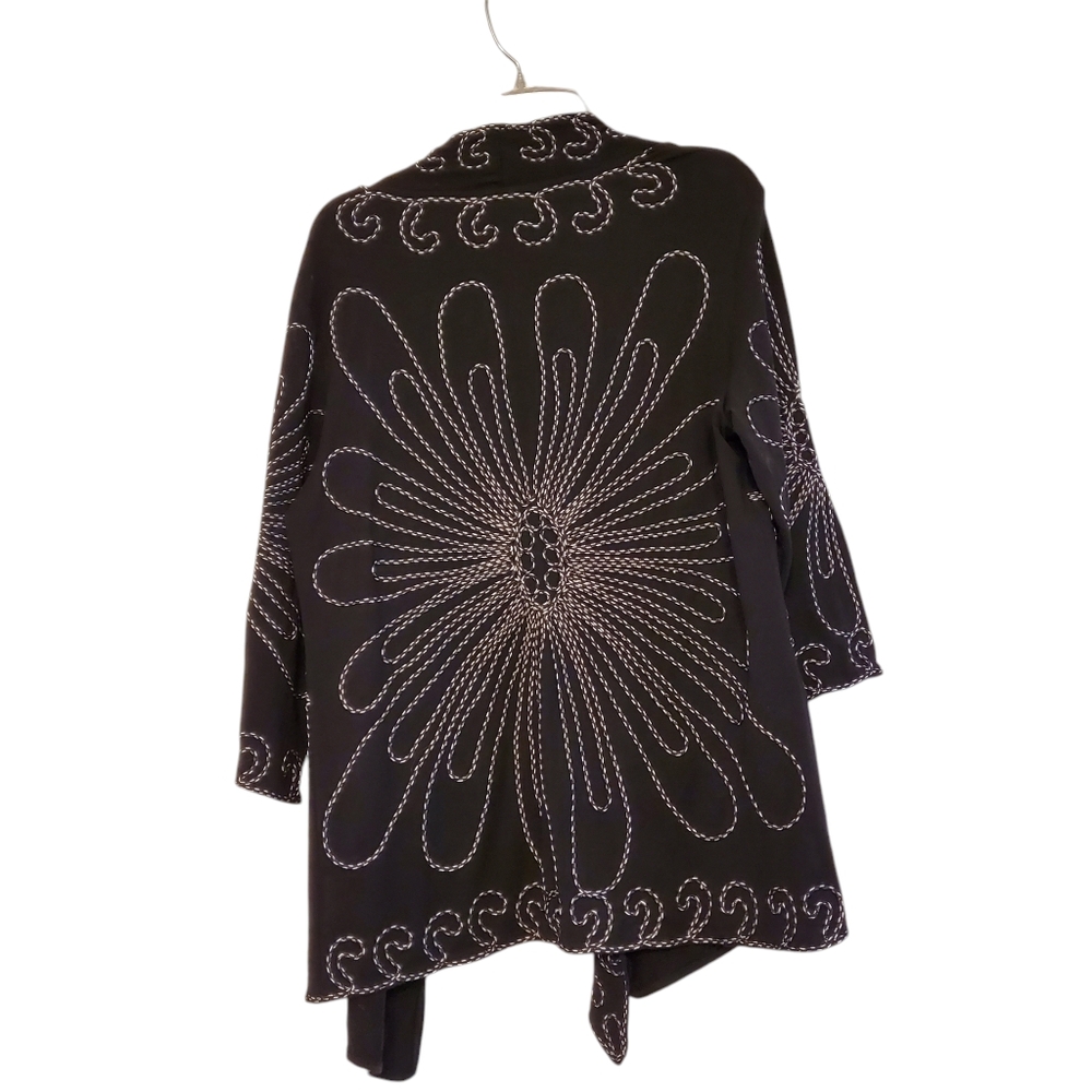 Objects D'art Black Open Embroidered Cardigan, Si… - image 2